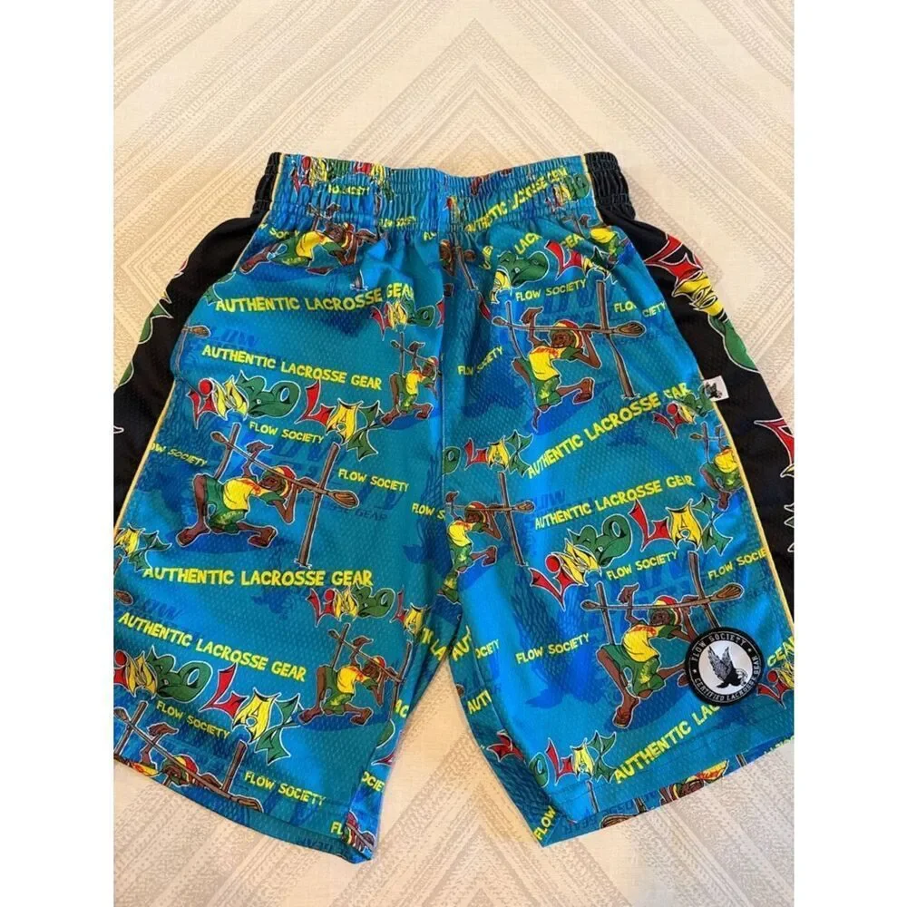 Flow Society Boys Youth Small Blue Athletic Shorts Limbo Lax Pockets Size Small